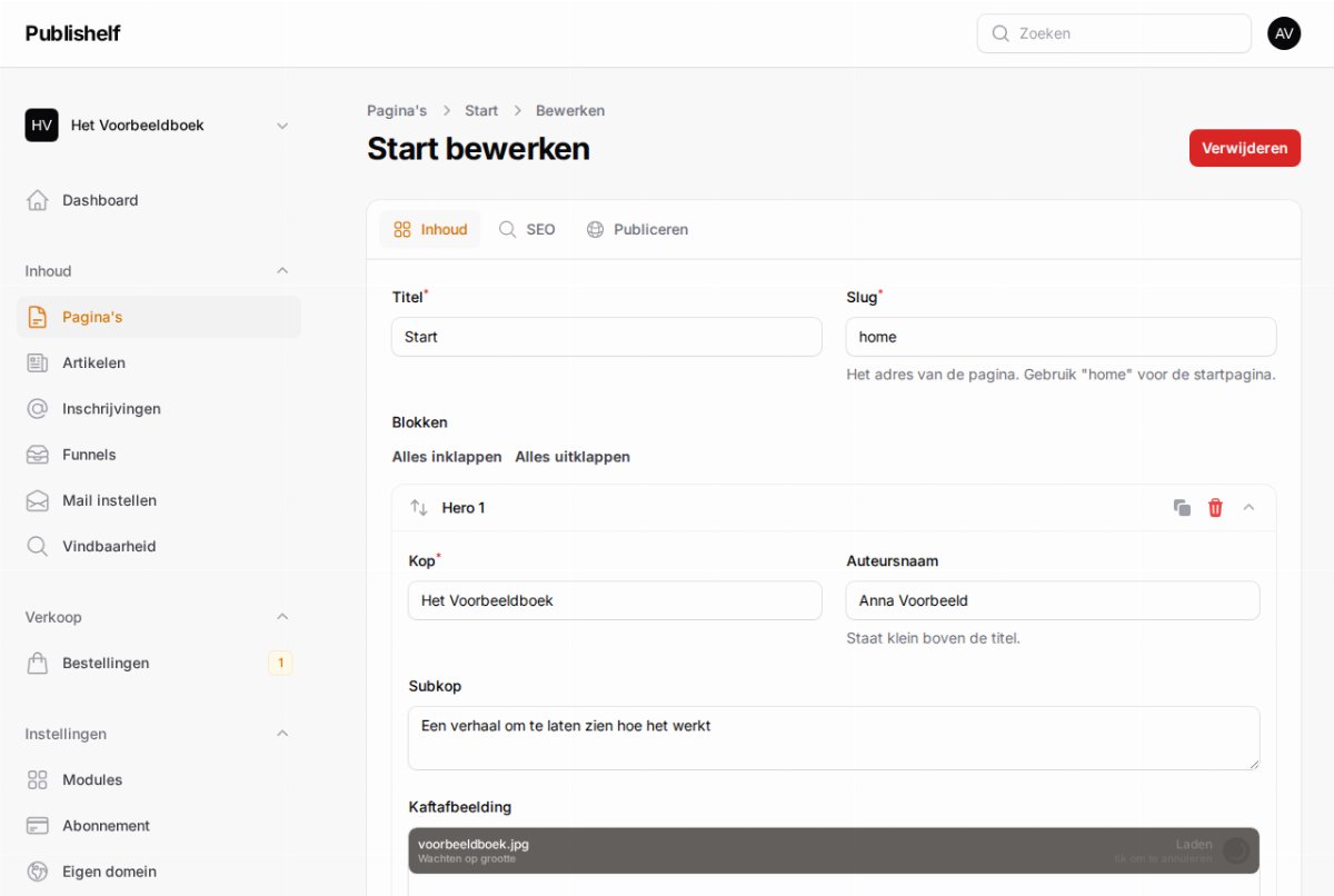 De paginabewerker met blokken die je stapelt en verschuift